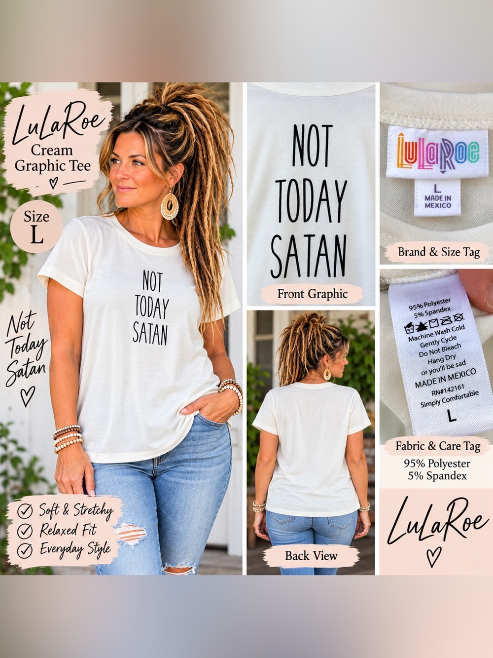 LuLaRoe off white “Not Today Satan' Short Sleeve Graphic Tee